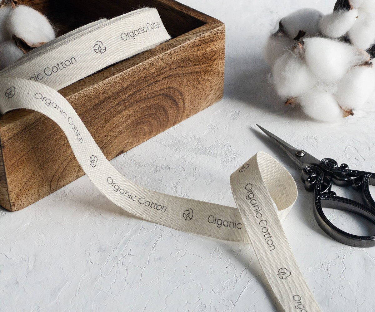 Organic Cotton Ribbon - 5/8” (15 mm), 10 yards (9 m) Eco-Friendly Tape for Sewing, Home Textiles, Clothing Labels, Natural Packaging
