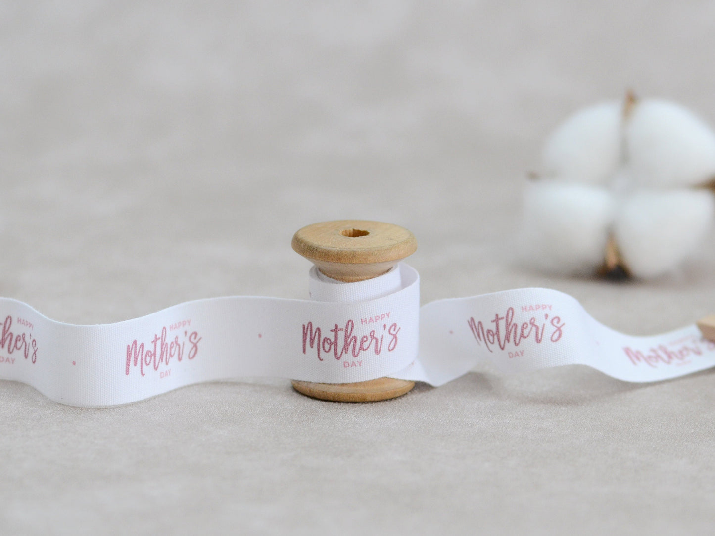 Happy Mother's Day Cotton Ribbon - 10 Yards - 3/4” (20 mm) White Printed Natural Cotton Tape for Mom Gift Wrapping & Handmade Packaging