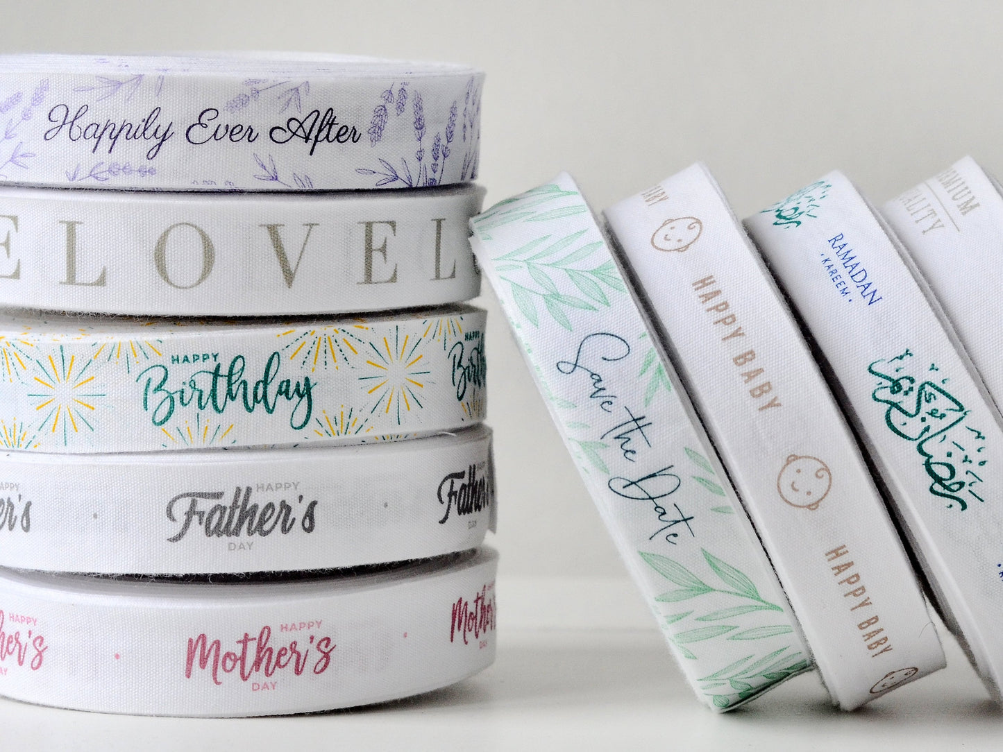 Happy Mother's Day Cotton Ribbon - 10 Yards - 3/4” (20 mm) White Printed Natural Cotton Tape for Mom Gift Wrapping & Handmade Packaging