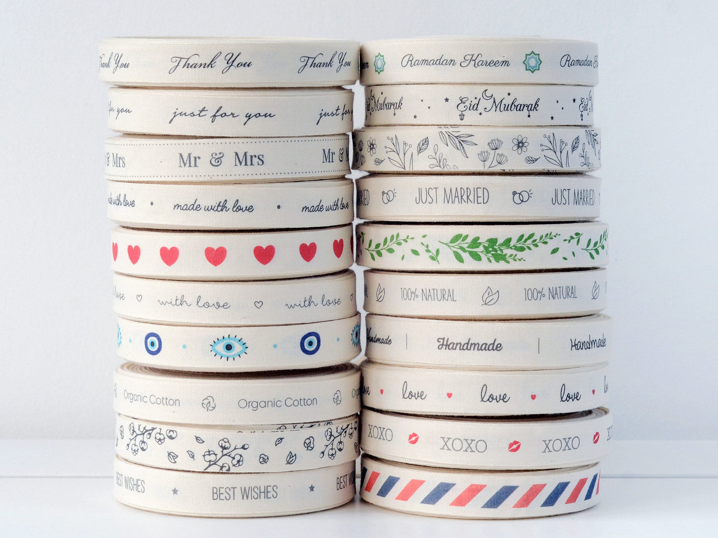 Mr & Mrs Printed Cotton Ribbon - 5/8” (15 mm) Wedding Gift Wrap Tape, Engagement Decor Strip, Anniversary Label Ribbon