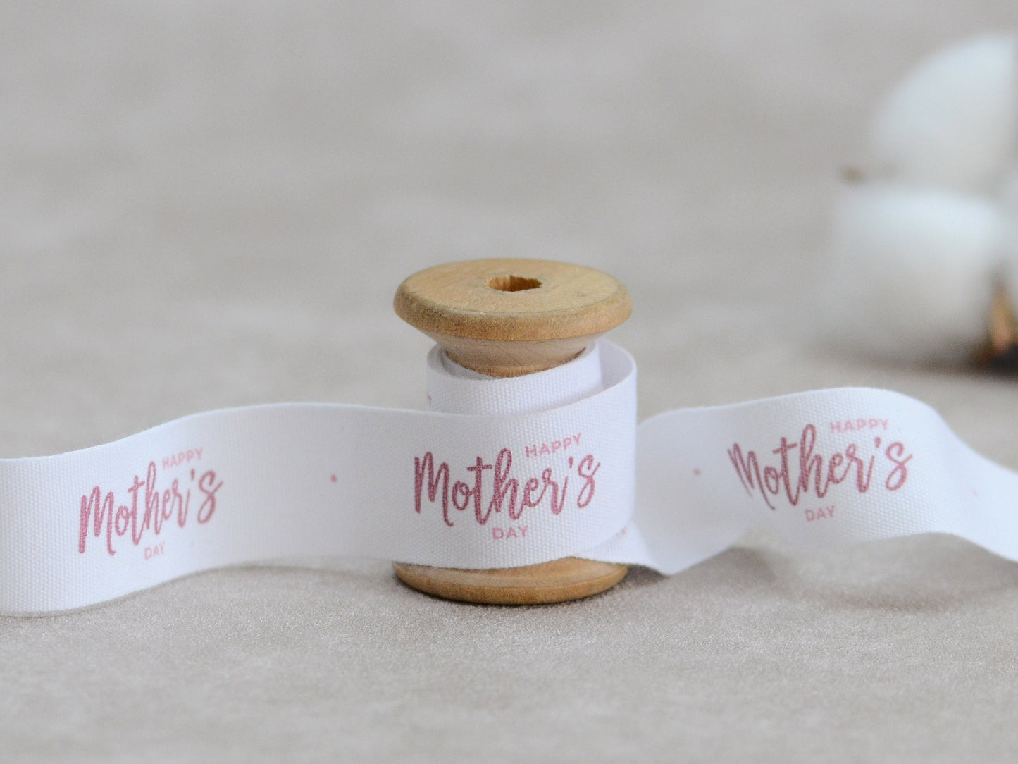 Happy Mother's Day Cotton Ribbon - 10 Yards - 3/4” (20 mm) White Printed Natural Cotton Tape for Mom Gift Wrapping & Handmade Packaging