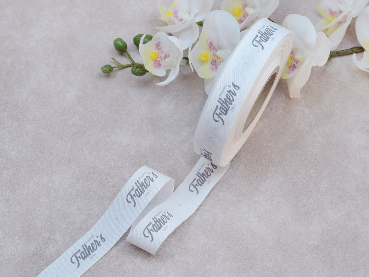 Happy Father's Day Cotton Ribbon - 10 Yards - 3/4” (20 mm) White Printed Natural Cotton Tape for Dad Gift Wrapping & Handmade Packaging