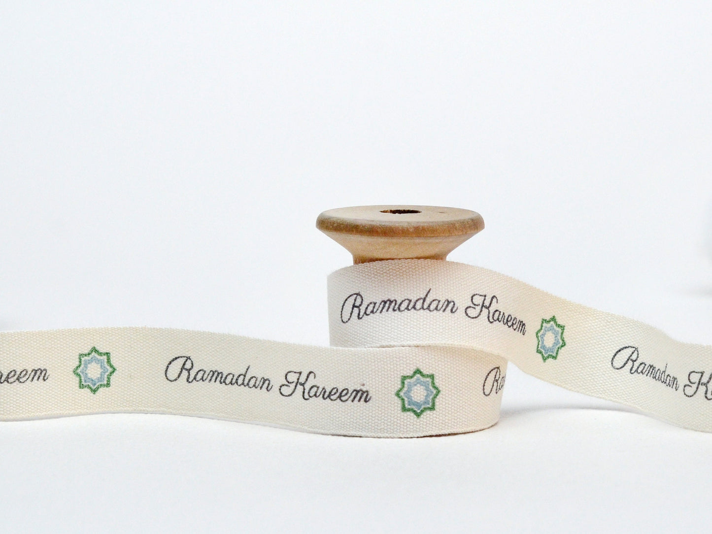 Ramadan Kareem Printed Cotton Ribbon - 5/8” (15 mm) Islamic Gift Wrapping Tape, Ramadan Decor Ribbon, Eid Favor Packaging