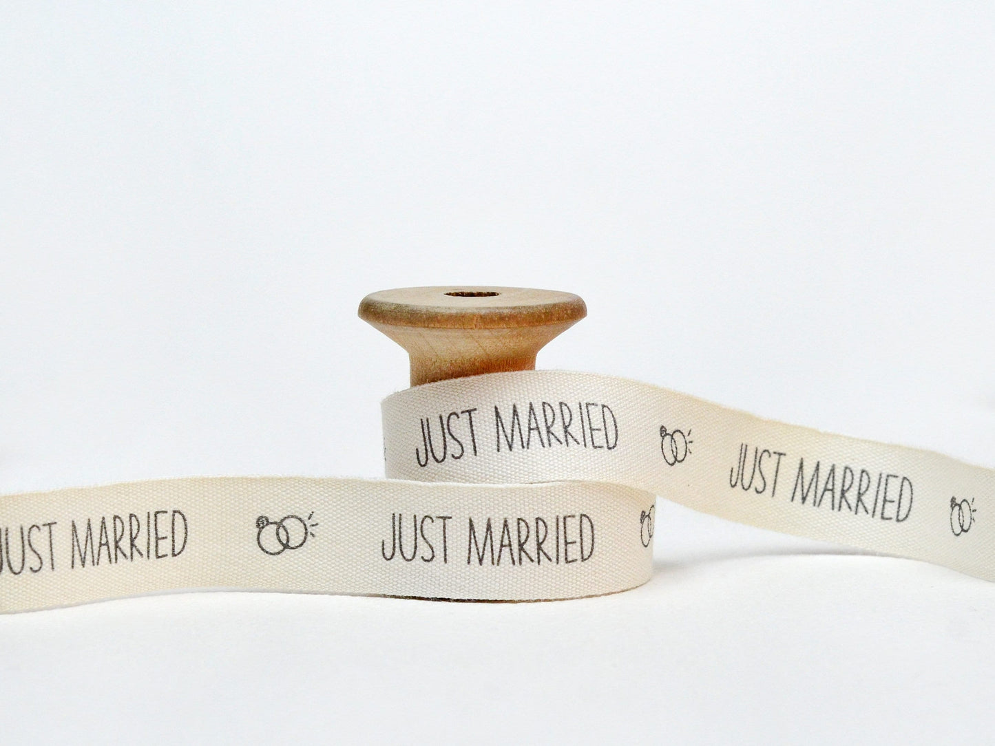 Just Married Ribbon - 5/8” (15 mm), 10 yards (9 m) Cotton Tape for Wedding Favors, Bridal Gifts Wrap, Invitation Ties, Table Decor