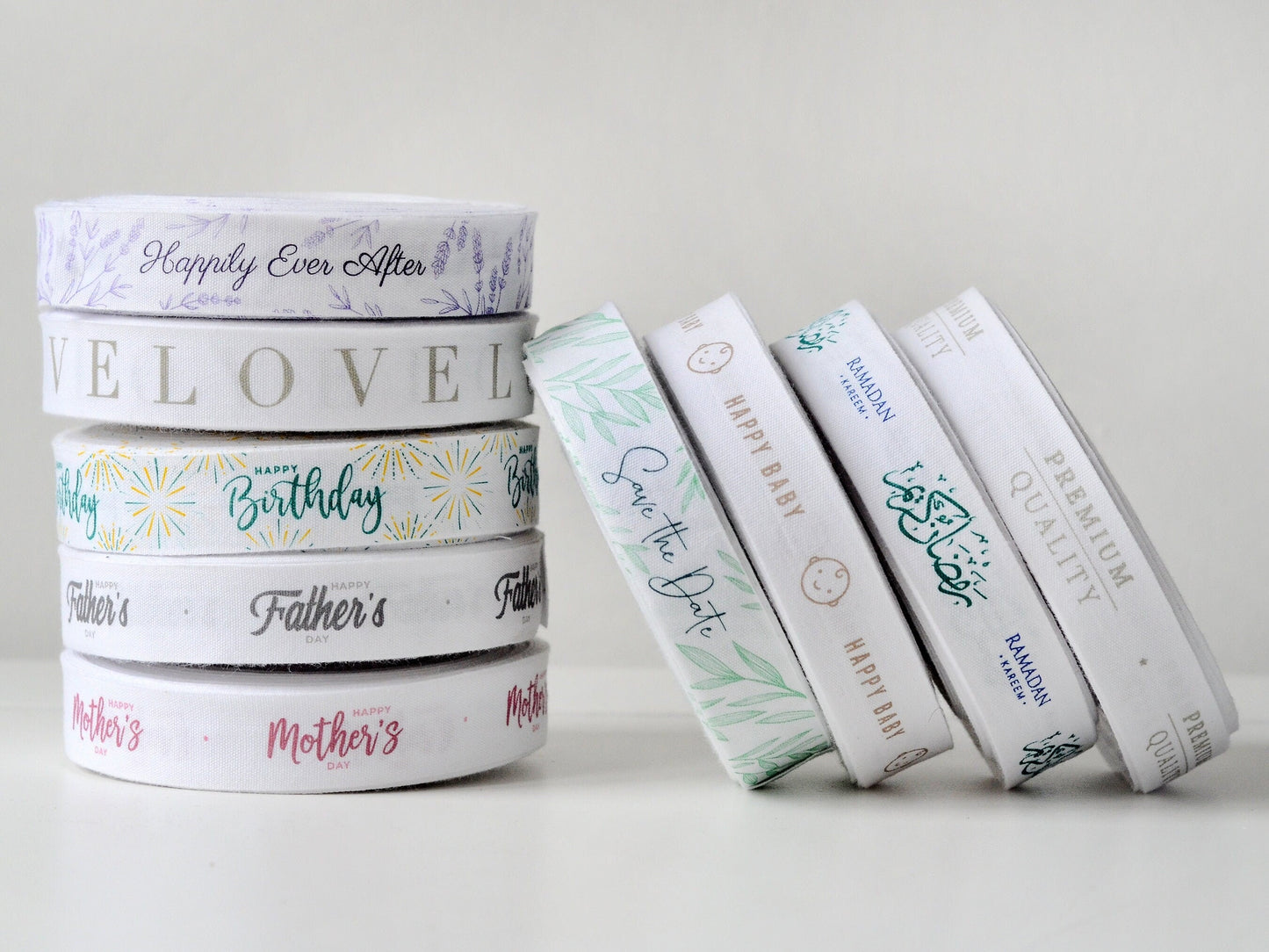 Ramadan Kareem Cotton Ribbon - 10 Yards - 3/4” (20 mm) White Islamic Festive Tape for Eid Gift Wrapping & Holiday Crafts, Ramadan Mubarak