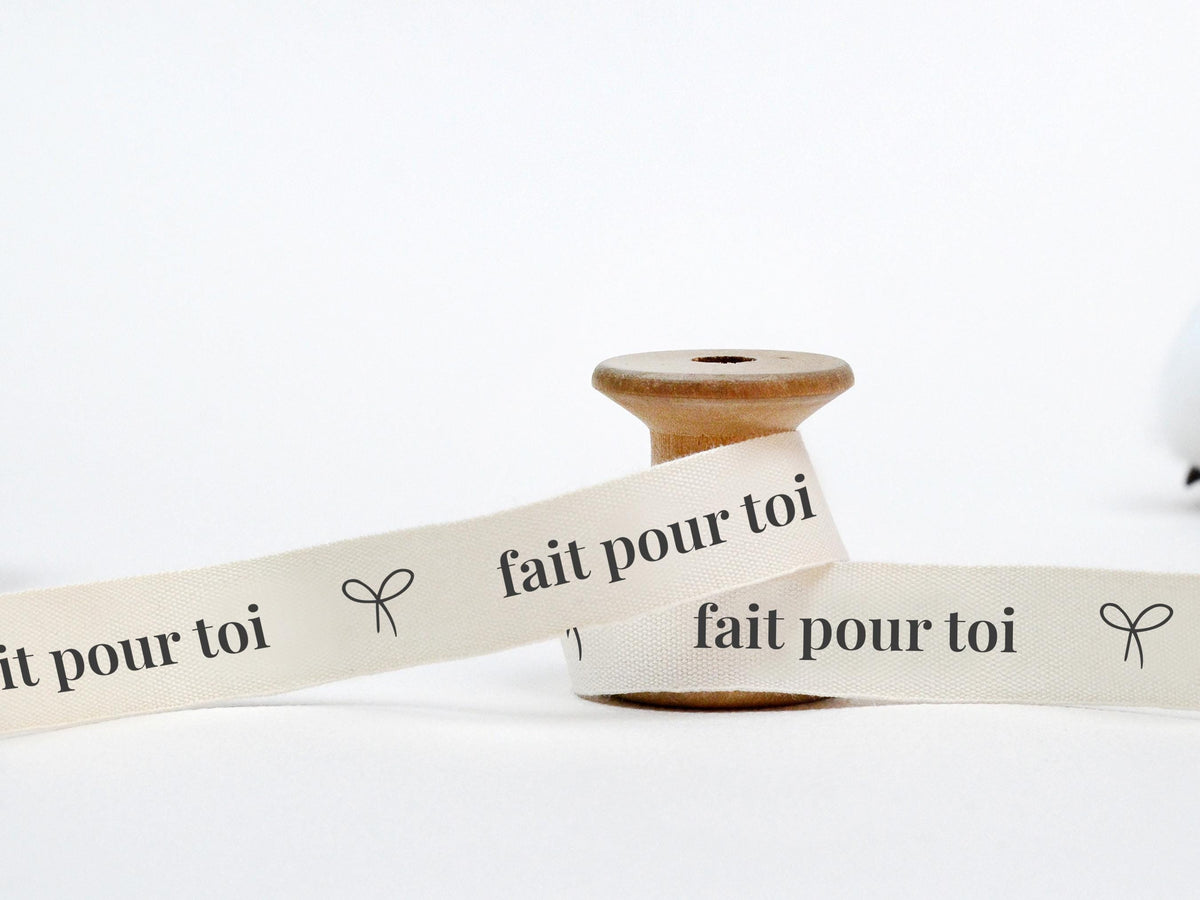 Fait Pour Toi Ribbon - 5/8” (15 mm), 10 yards (9 m) Elegant French Cotton Tape for Handmade Gifts, Personalized Packaging, Special Wrapping