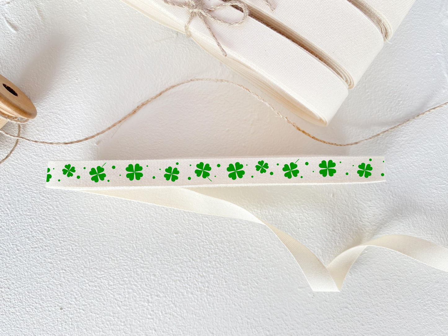 Lucky Clover Cotton Ribbon - 3/8" (10 mm), 10 yards (9 m) Eco-Friendly Twill Tape for St. Patrick’s Day, Thanksgiving & Gift Wrapping
