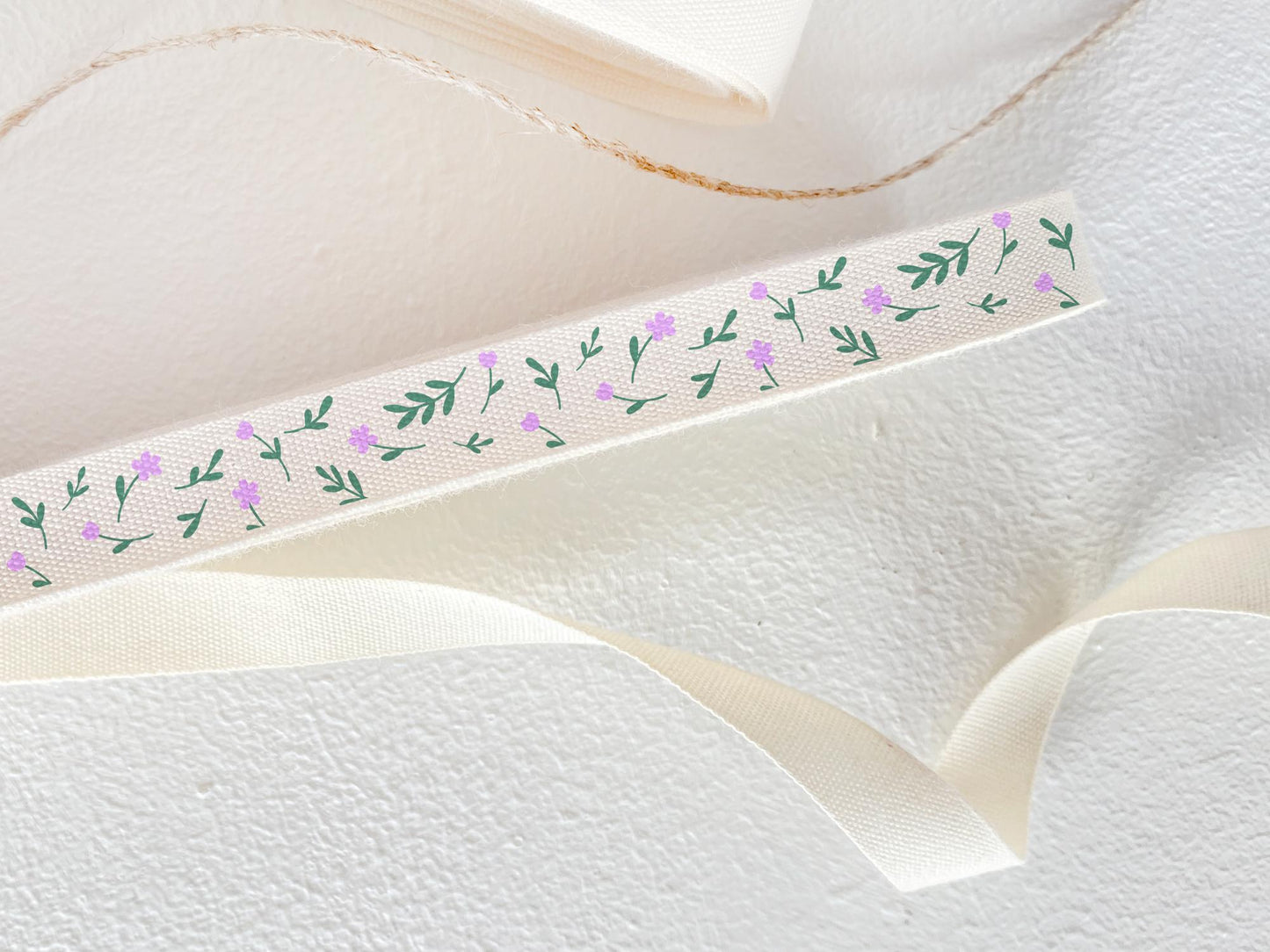 Lavender Tiny Flowers Cotton Ribbon - 3/8" (10 mm), 10 yards (9 m) Soft Floral Wrapping Tape for Calm & Elegant Gift Presentation