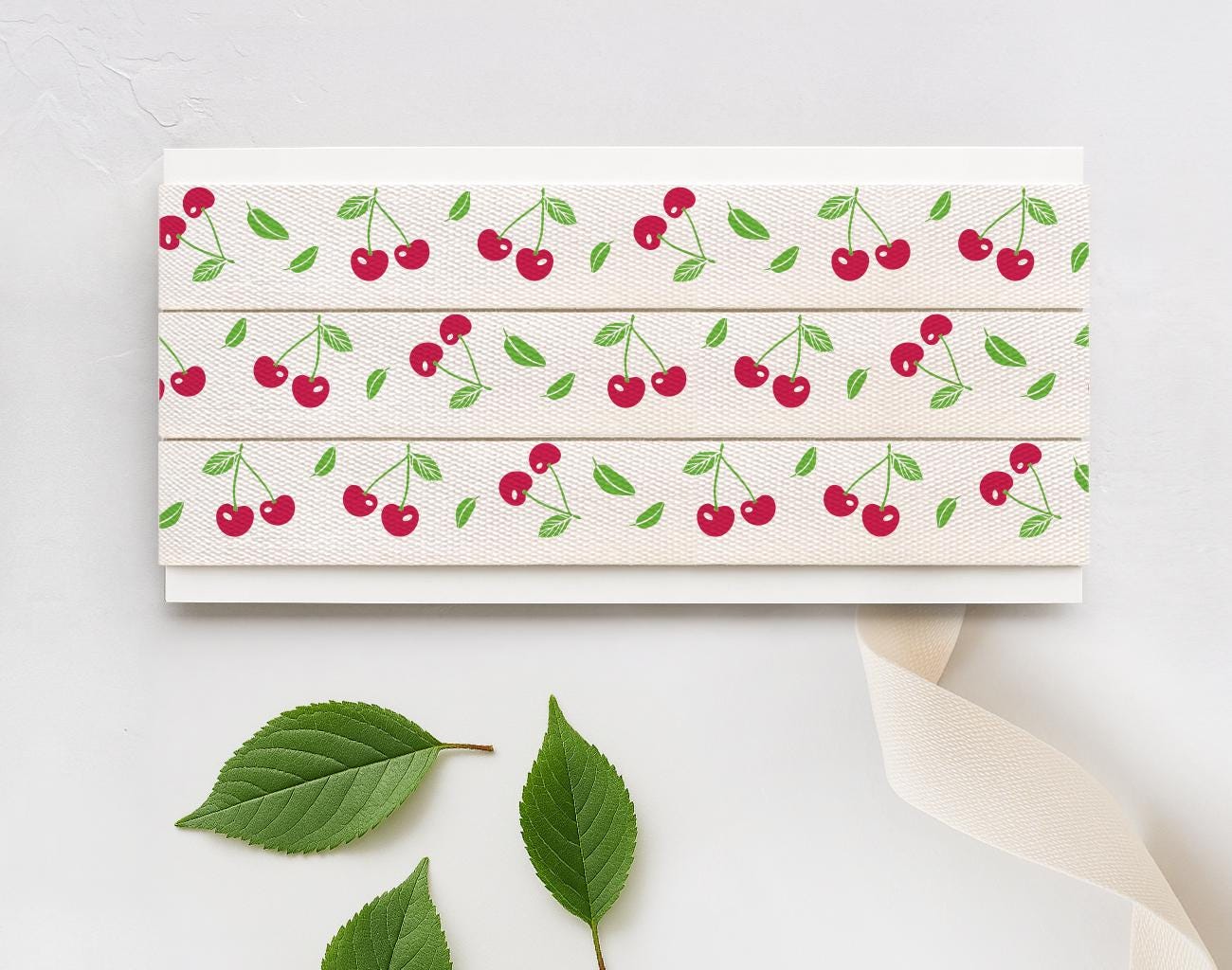Cherry Printed Cotton Ribbon - 5/8” (15 mm) Summer Gift Wrap Tape, Fruit Decor Ribbon, Cherry Label for Crafts & Packaging