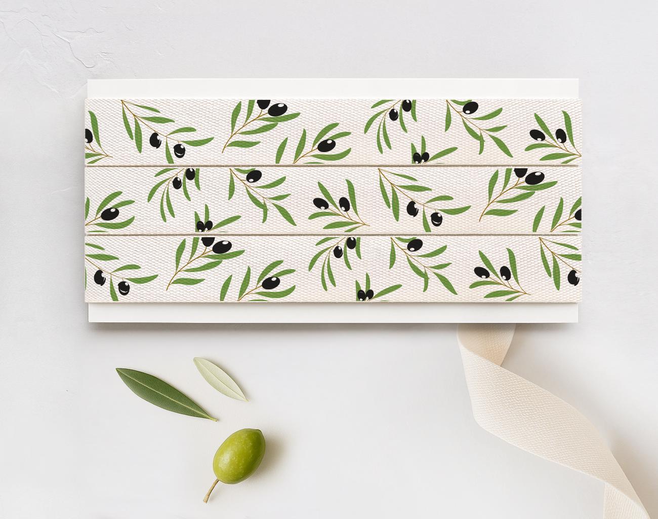 Olive Branch Cotton Ribbon - 5/8” (15 mm) Green Leafy Natural Cotton Tape for Mediterranean Gift Wrapping & Rustic Decor
