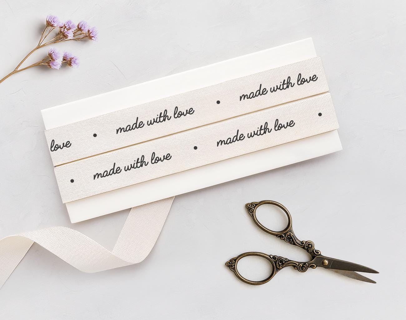 Made With Love Printed Cotton Ribbon - 5/8” (15 mm) Handmade Gift Wrapping Tape, DIY Craft Ribbon, Artisan Product Decor