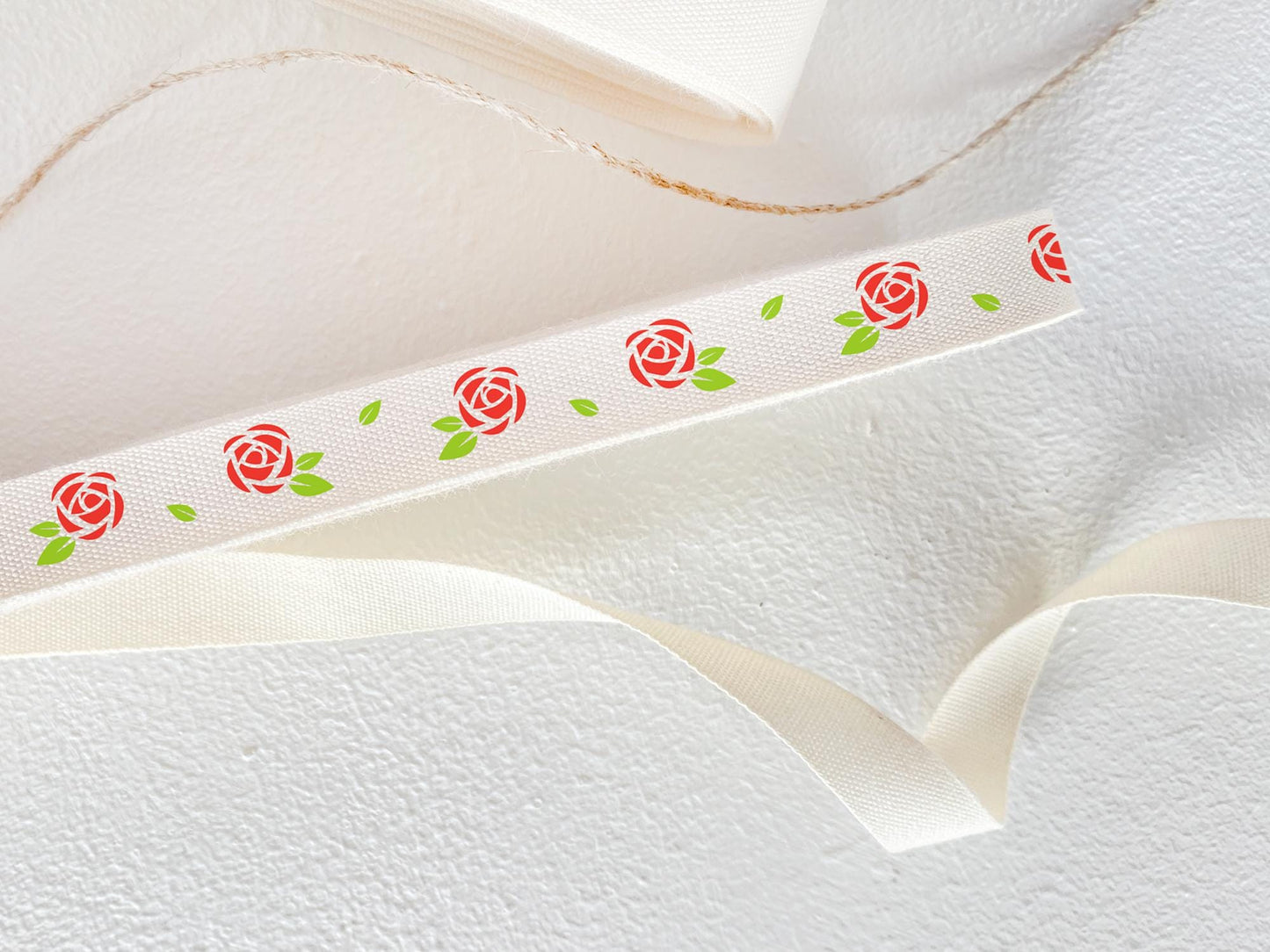 Red Rose Printed Cotton Ribbon - 3/8” (10 mm) Floral Twill Tape for Romantic Gift Wrapping & Crafting