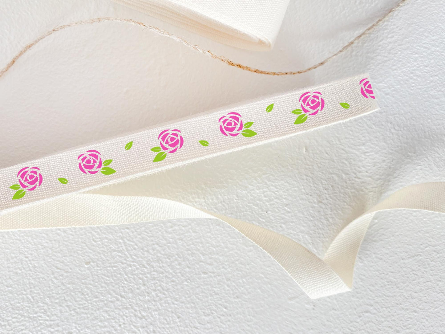 Pink Rose Cotton Ribbon - 3/8” (10 mm) Floral Woven Tape for Romantic & Garden-Themed Crafts