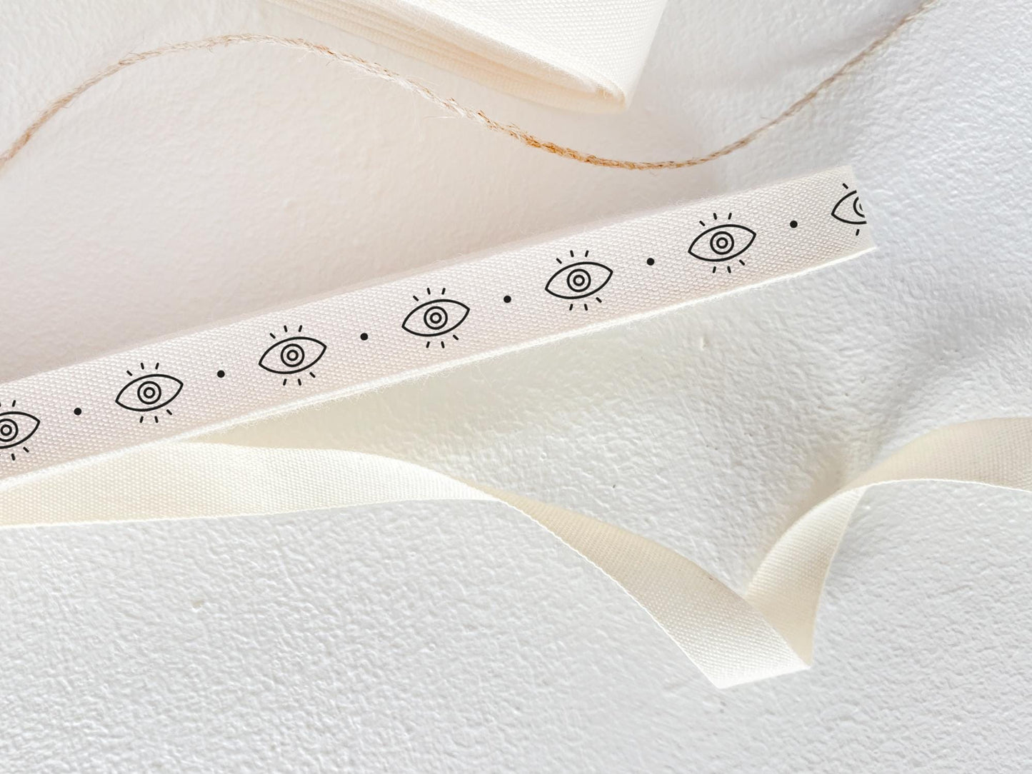Evil Eye Printed Cotton Ribbon - 3/8” (10 mm) Protective Boho Twill Tape for Packaging & Gift Wrapping