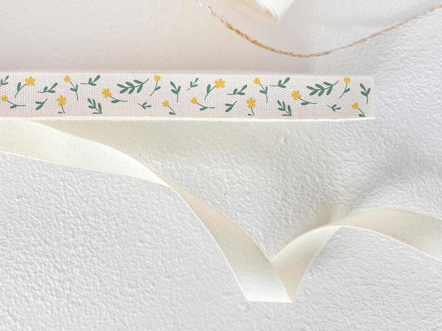 Yellow Dainty Flowers Cotton Ribbon - 3/8" (10 mm), 10 yards (9 m) Mini Floral Tape for Rustic Spring Wrapping & Homemade Packaging