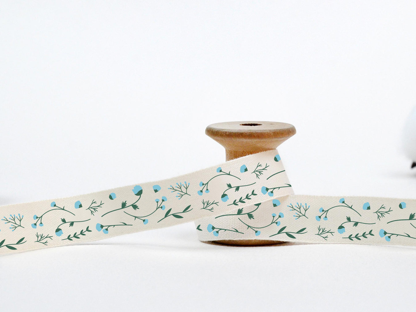 Blue Floral Cotton Ribbon – 5/8” (15 mm) Marine-Inspired Summer Twill Tape for Handmade Packaging & Gift Wrap