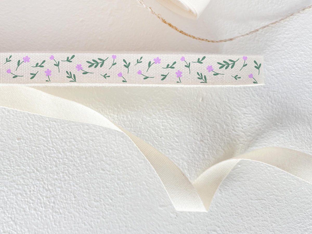 Lavender Floral Cotton Ribbon - 3/8" (10 mm), 10 yards (9 m), Tiny Flower Pattern Wrapping & Craft Ribbon