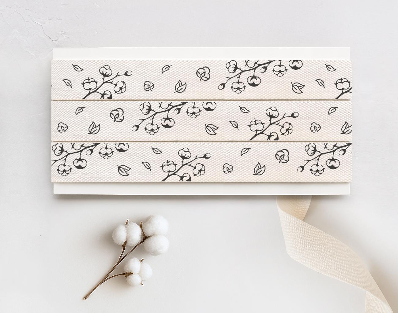 Cotton Plant Printed Ribbon - 5/8” (15 mm) Natural Cotton Label for Organic Textile Packaging, Sewing Projects & Baby Essentials
