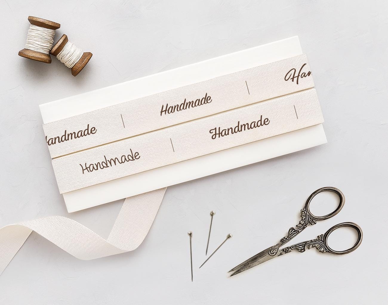 Handmade Printed Cotton Ribbon - 5/8” (15 mm) Natural Wrapping Tape for Sewing Crafts, Bakery Gifts & Boutique Packaging
