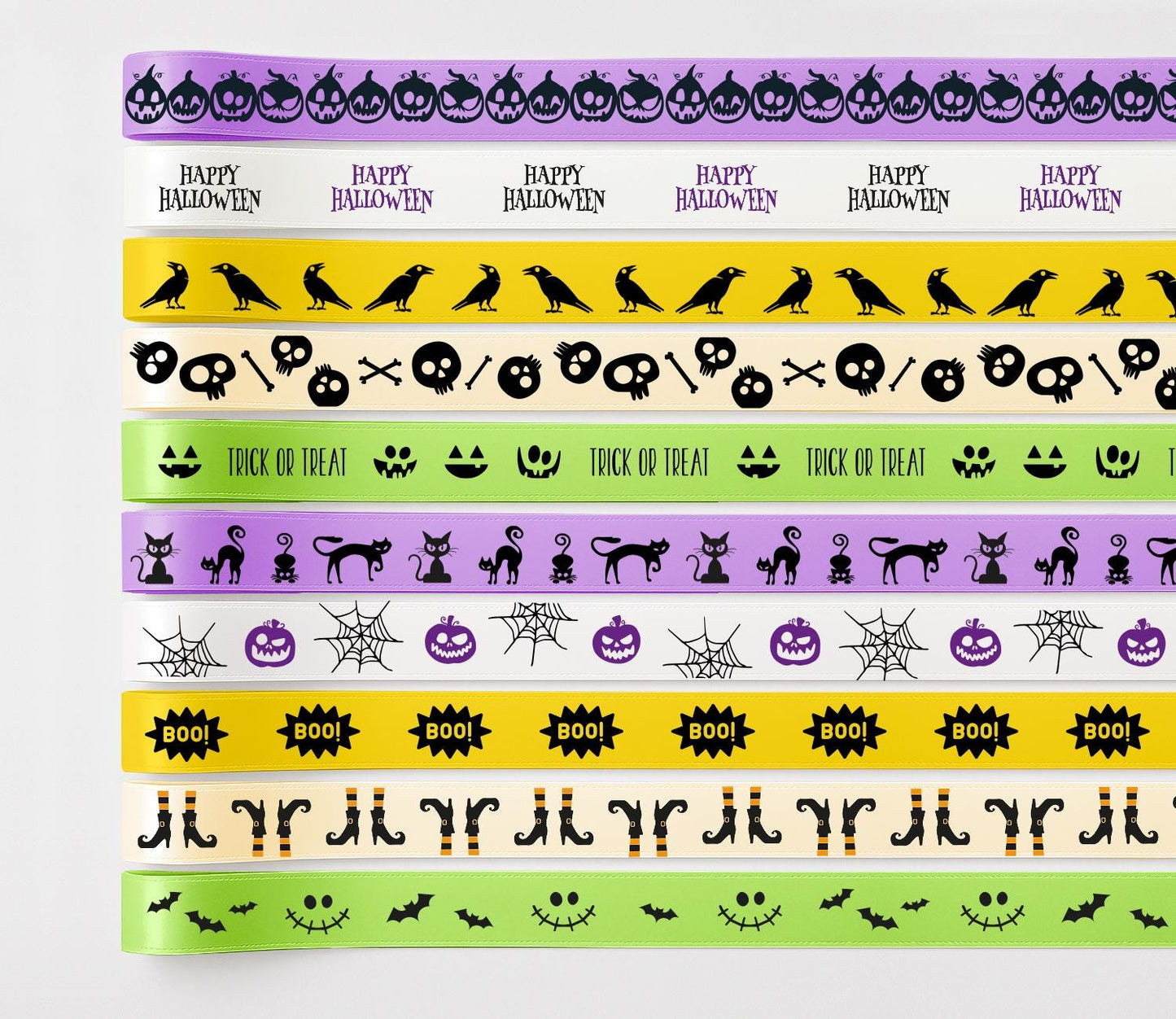 Halloween Ribbon Set – 10 pcs (50 yards / 45 m) Total Satin Ribbons for Halloween Crafts, Fall Gift Wrap, Party Decorations & Autumn Wreaths