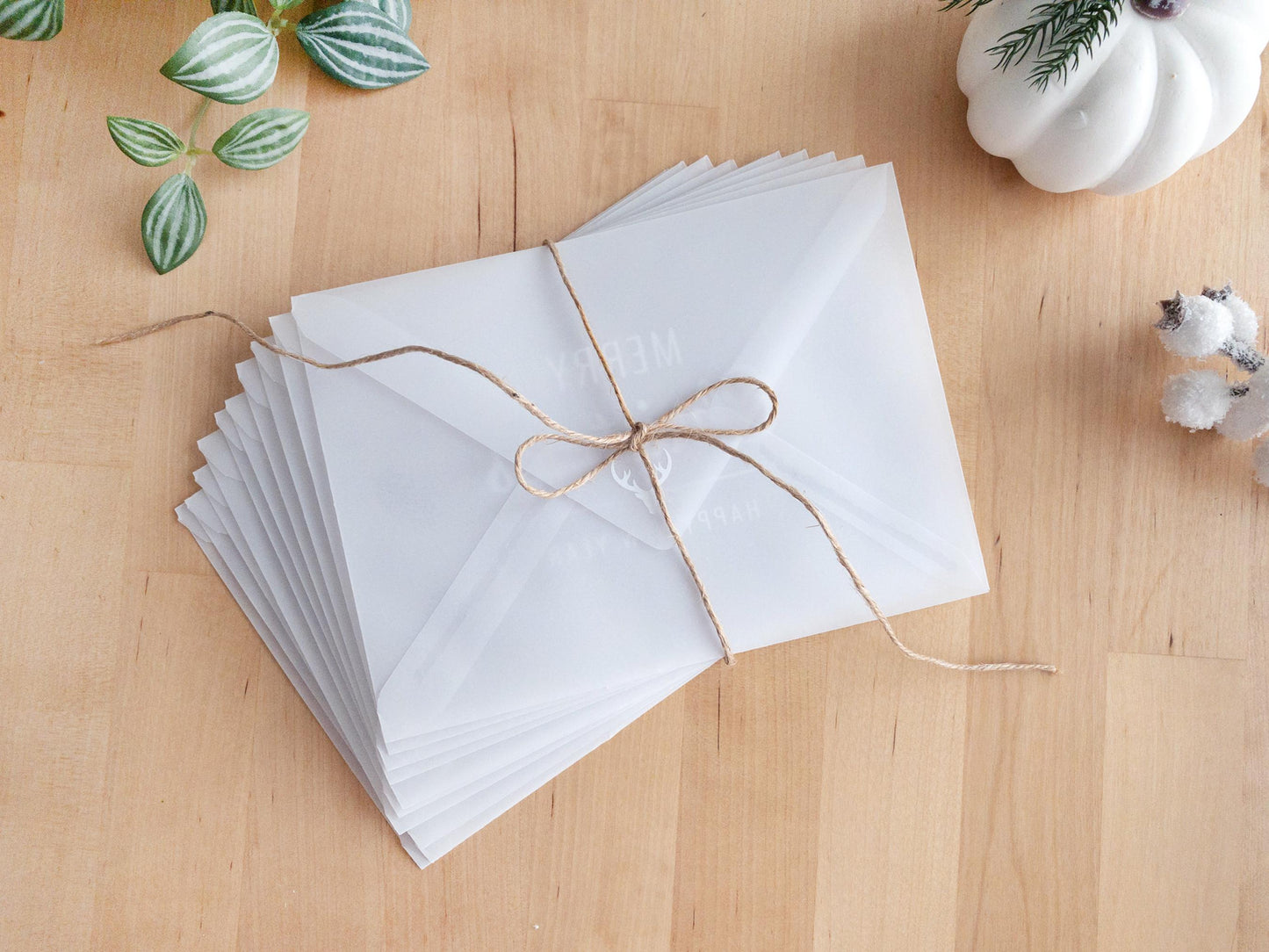 Merry Christmas & Happy New Year Envelopes – 20 pcs Clear Vellum Envelope for Holiday Cards, Greetings, Invitations, Gift Wrap, 5×7" A7 Size