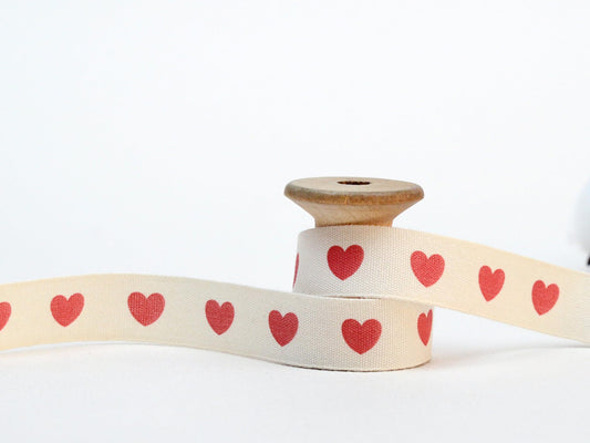 Red Heart Print Ribbon - 20 Yards, 5/8” (15 mm), Valentine's Day Wrapping, Engagement, Wedding, Honeymoon Hotel Decor, 100% Cotton Tape