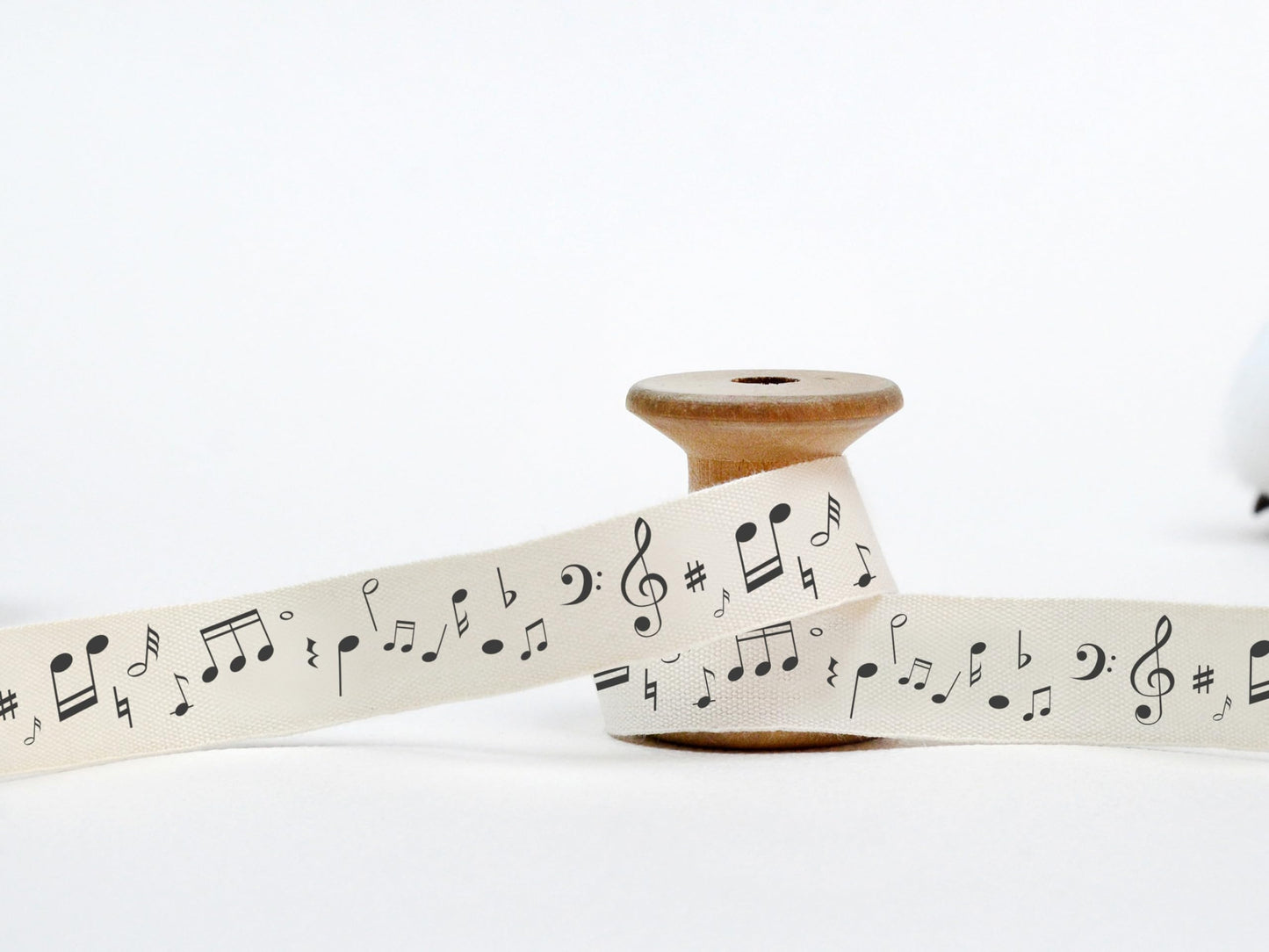 Musical Note Ribbon - 20 Yards, 5/8” (15 mm), 100% Cotton Wrapping Tape for Natural Gifts, Favors, Unbleached Ribbon, Music Ribbon, Notes Printed Ribbon