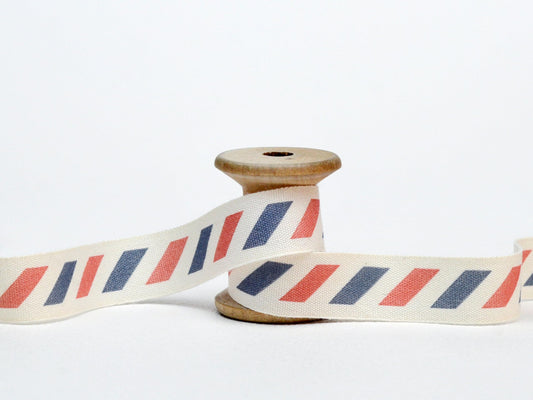 5/8” (15 mm) Airmail Printed Natural Cotton Ribbon for Shipping, Postcards, Gifts-Favors, Airmail Wrapping for Postage, Envelopes, Packages