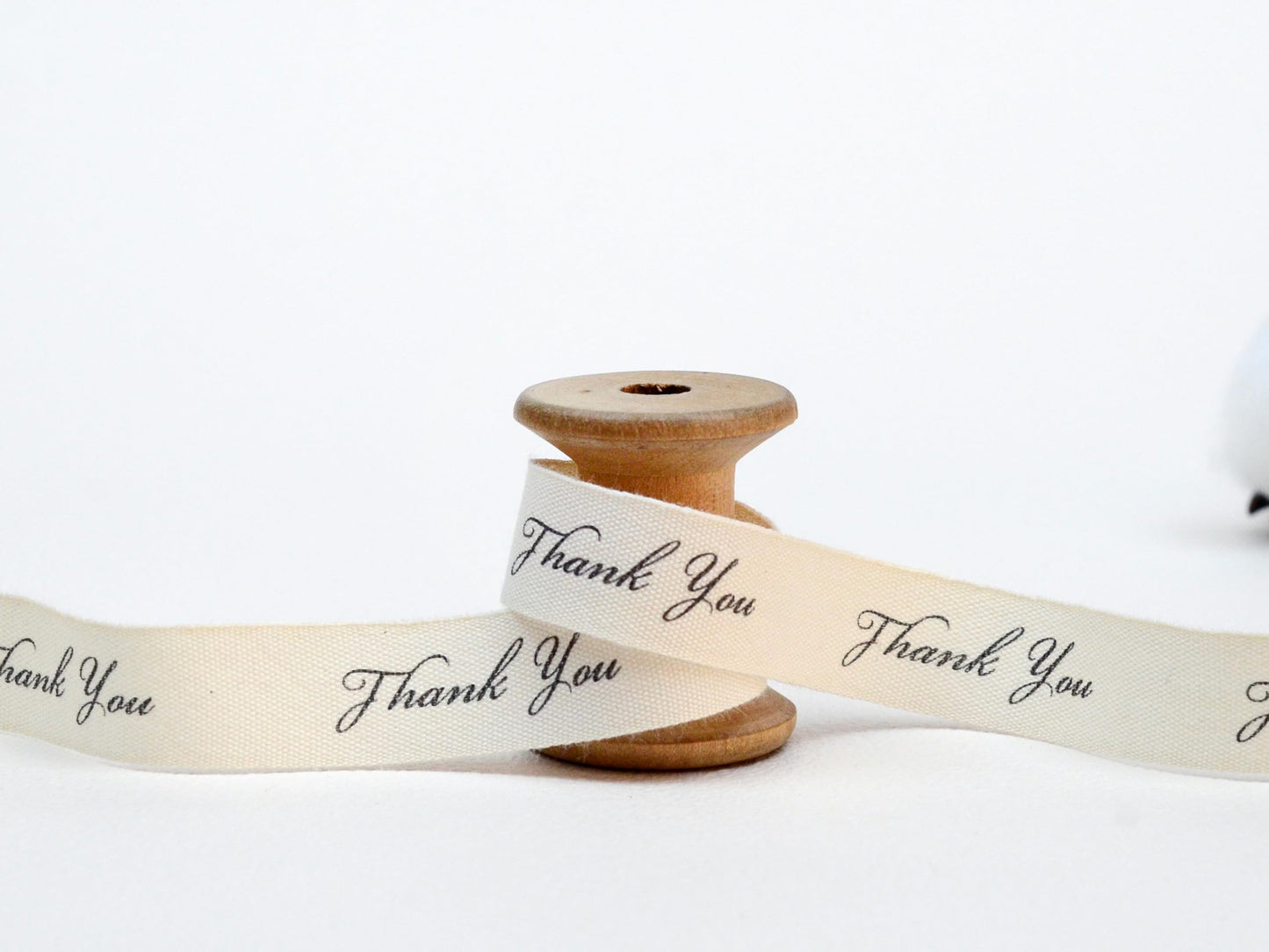 Thank You Print Ribbon - 20 Yards, 5/8” (15 mm), Natural Cotton, Gift Wrapping, Customer Appreciation, Eco-Friendly Packaging in Boutique Stores