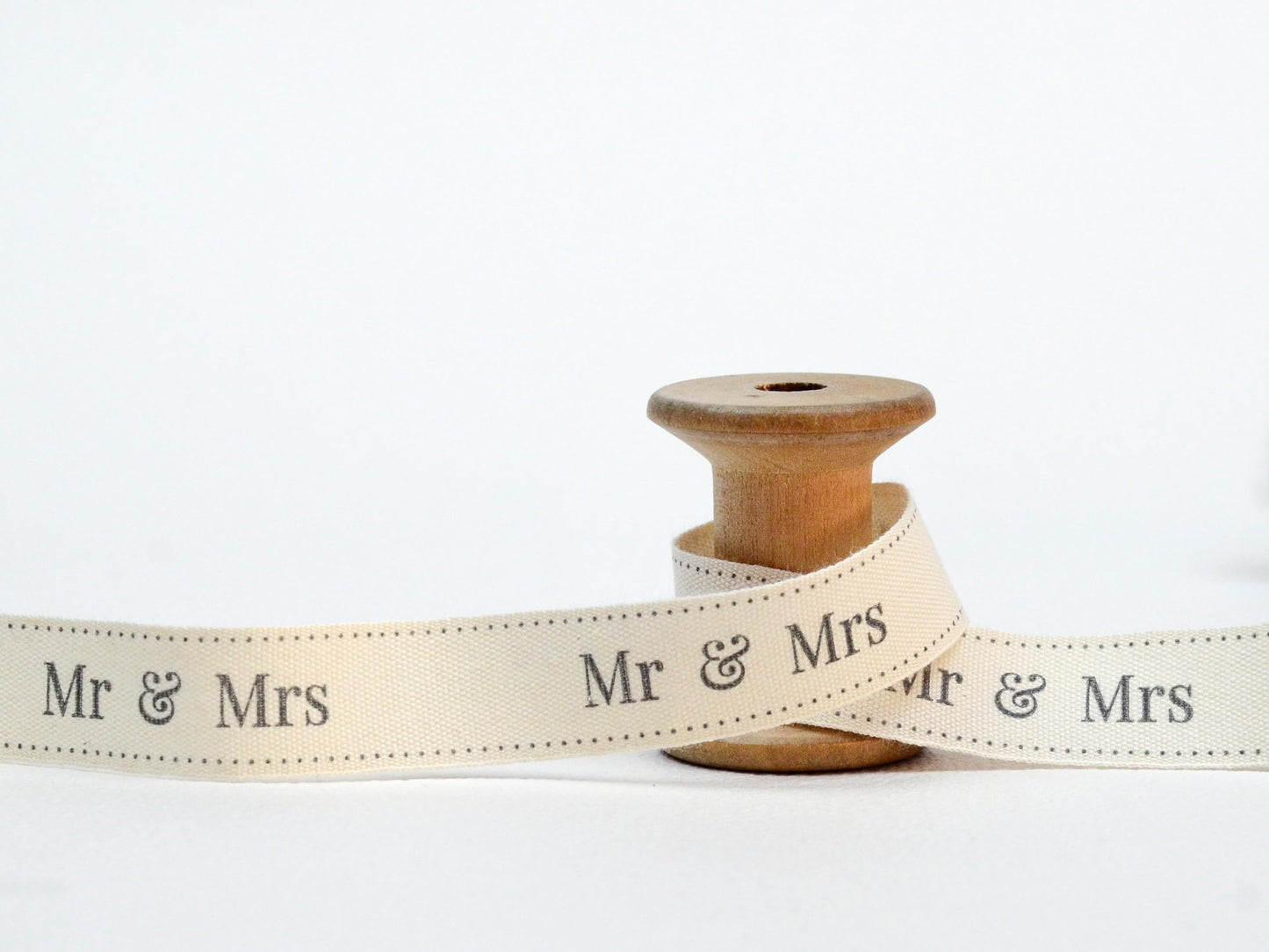 Mr & Mrs Printed Ribbon - 20 Yards, 5/8” (15 mm), 100% Natural Cotton Ribbon, Natural Tape for Wedding Gifts and Favors, Printed Fabric Wrapping Ribbon