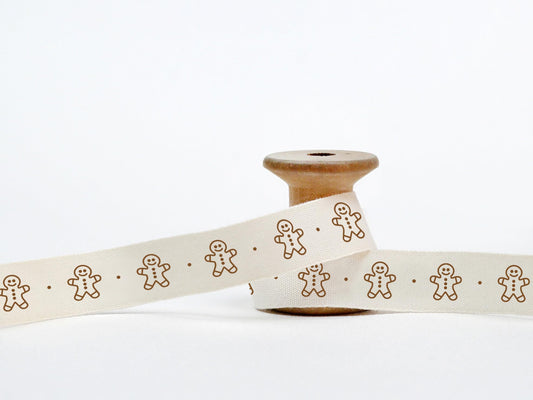 Gingerbread Man Ribbon - 20 Yards, 5/8” (15 mm) 100% Cotton Christmas Gingerbread Man Printed Cotton Wrapping Tape for New Year Gifts, Cookies, Favors