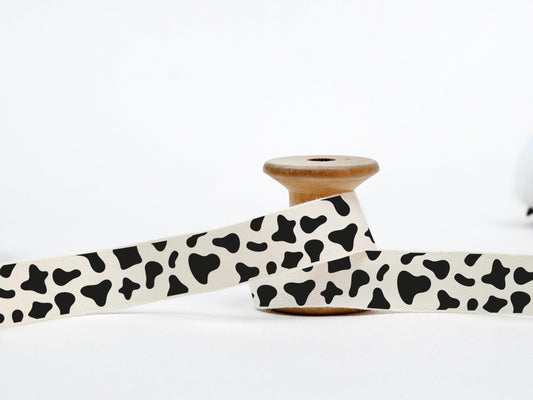 Cow Print Ribbon - 20 Yards, 5/8” (15 mm), 100% Unbleached Cotton Wrapping Tape for Natural Gifts, Favors, Cotton Ribbon, Handmade Sew-in Baby Products