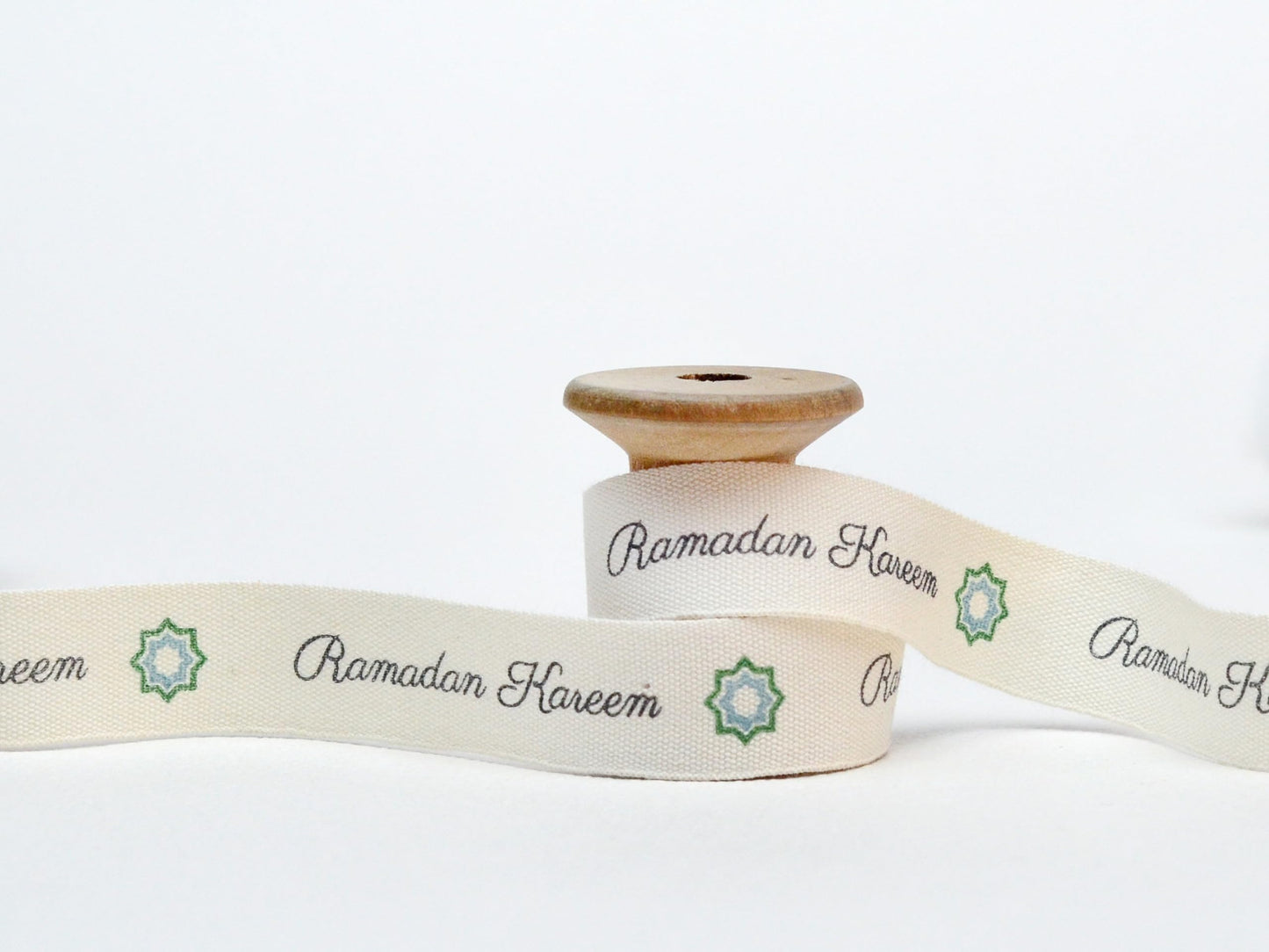 Ramadan Kareem Printed Ribbon - 20 Yards, 5/8” (15 mm), 100% Natural Cotton Ribbon for Ramadan Gifts and Favors, Wrapping Ribbon, Ramadan Mubarak