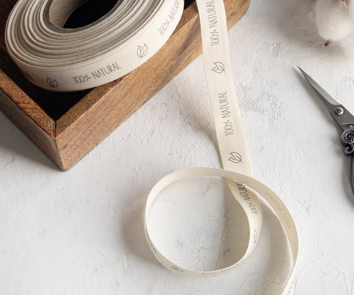100% Natural Ribbon - 5/8” (15 mm), 10 yards (9 m) Cotton Tape for Eco Packaging, Organic Labels, Sustainable Gift Wrap, Natural Products