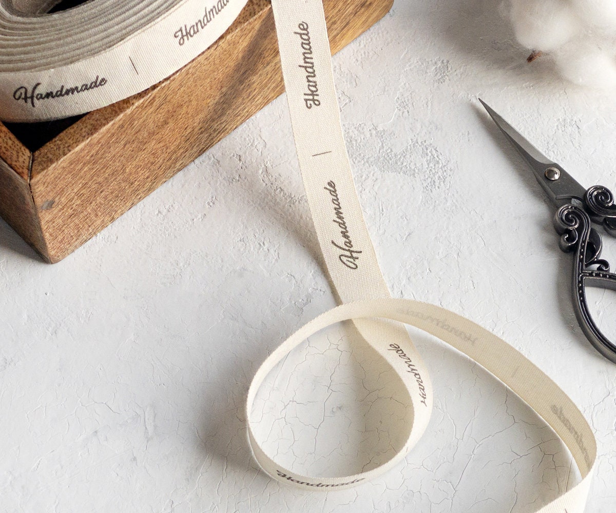 Handmade Cotton Ribbon - 5/8” (15 mm), 10 yards (9 m) Natural Tape for Sewing Projects, Bakery Gifts, Boutique Packaging, Handmade Goods