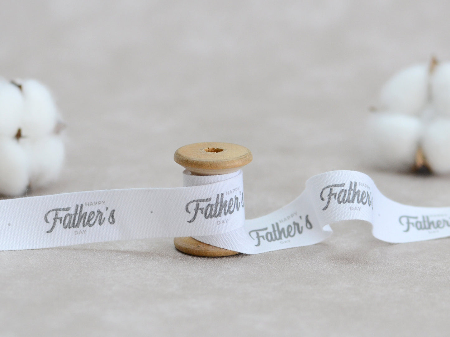 Happy Father's Day Cotton Ribbon - 3/4” (20 mm), 10 yards (9 m) White Printed Natural Cotton Tape for Dad Gift Wrapping & Handmade Packaging