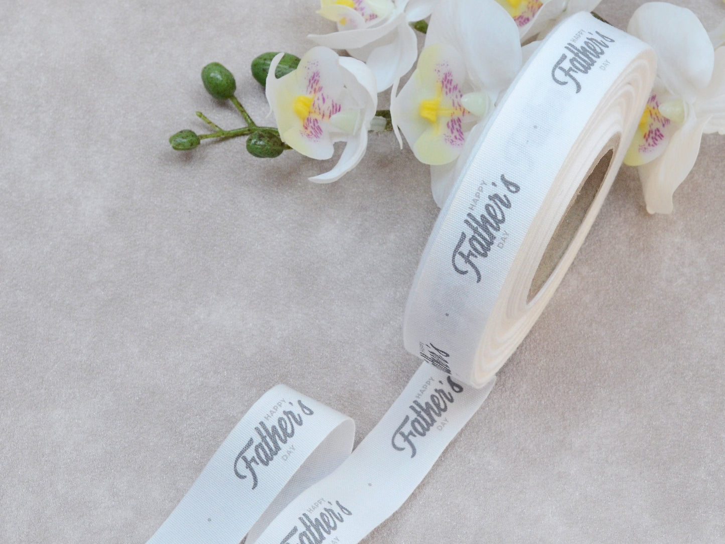 Happy Father's Day Cotton Ribbon - 3/4” (20 mm), 10 yards (9 m) White Printed Natural Cotton Tape for Dad Gift Wrapping & Handmade Packaging
