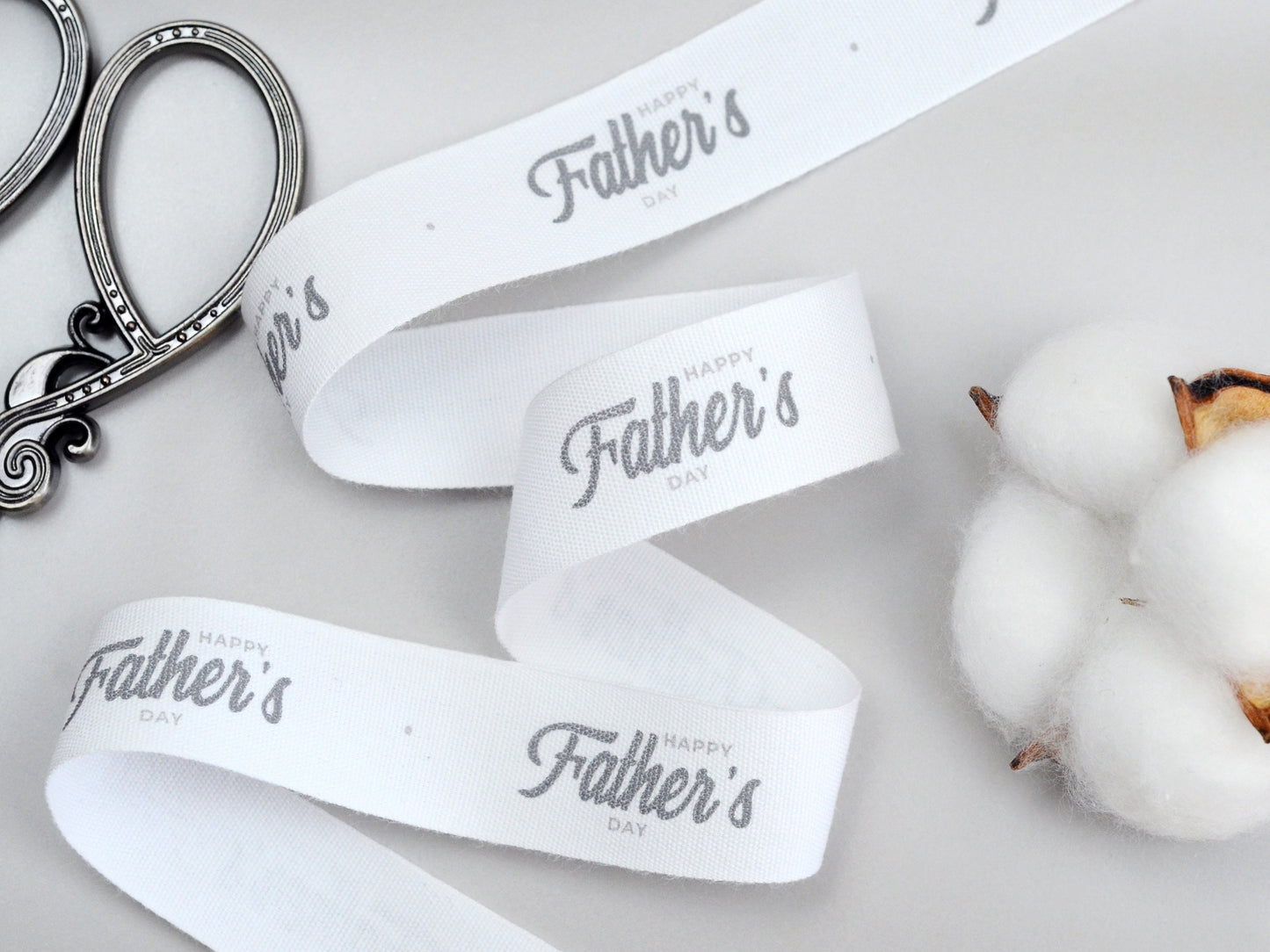 Happy Father's Day Cotton Ribbon - 3/4” (20 mm), 10 yards (9 m) White Printed Natural Cotton Tape for Dad Gift Wrapping & Handmade Packaging