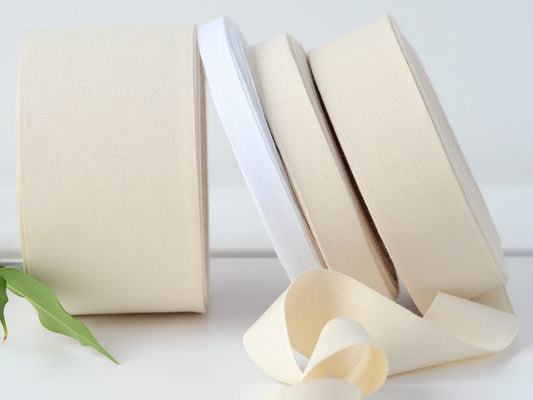 Cotton Ribbon for Labels & Print - 10 Yards (9 m) Unprinted Flat Soft Natural Tape for Handmade Packaging, Eco Friendly Gift Wrap, Organic