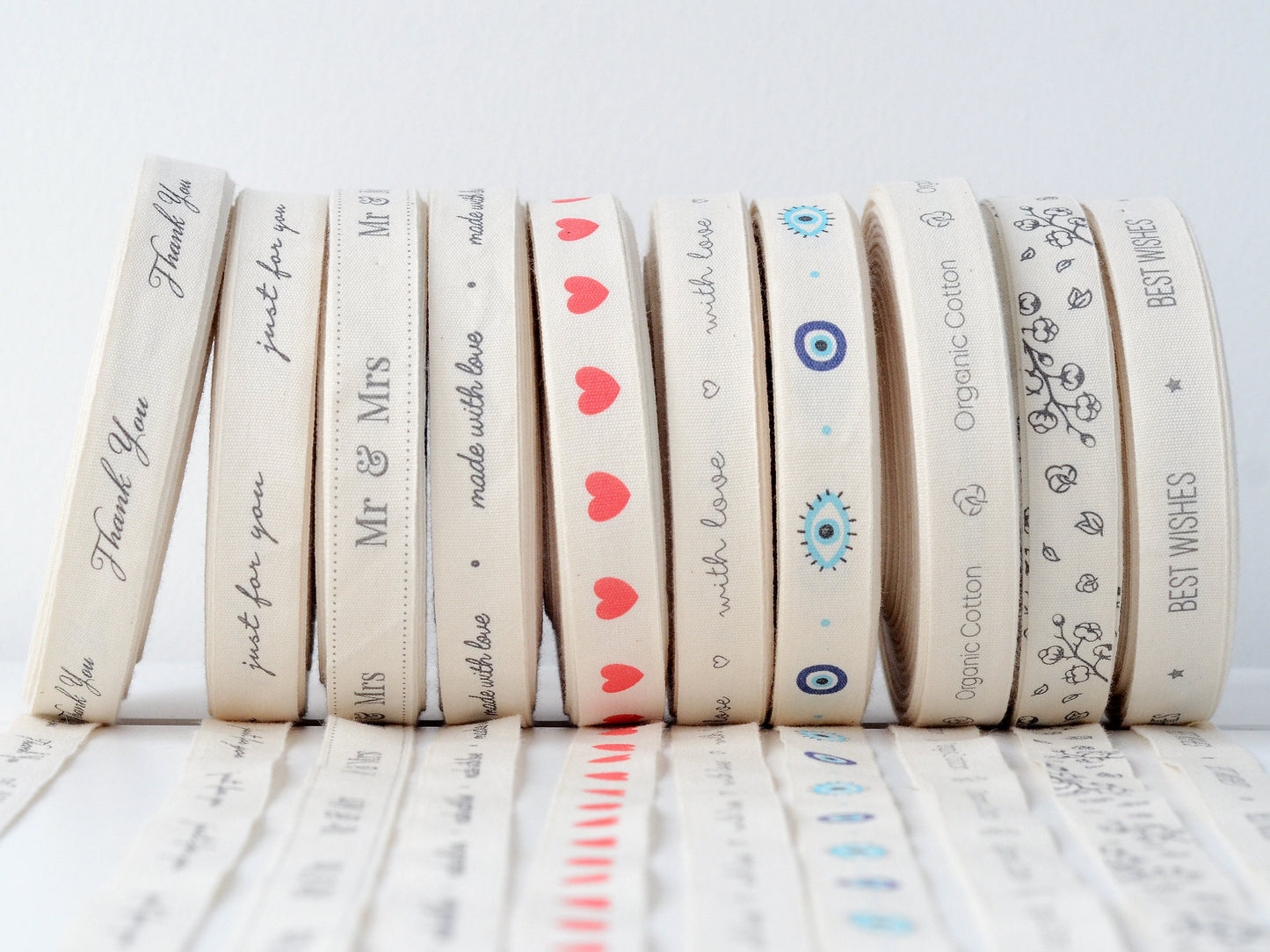 With Love & Heart Cotton Ribbon - 5/8” (15 mm), 10 yards (9 m) Romantic Gift Wrap Tape, Wedding Favors, Special Packaging, Valentine’s Gifts