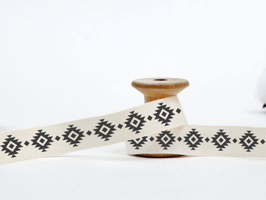 Aztec Pattern Ribbon - 5/8” (15 mm), 10 yards (9 m) Boho Cotton Tape for Etnic Wrapping, Tribal Labels, Bohemian Crafts, Handmade Projects