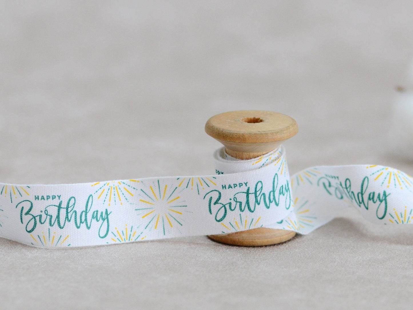 Happy Birthday Cotton Ribbon - 3/4” (20 mm), 10 yards (9 m) White Printed Natural Cotton Tape for Birthday Gift Wrapping & Party Decoration