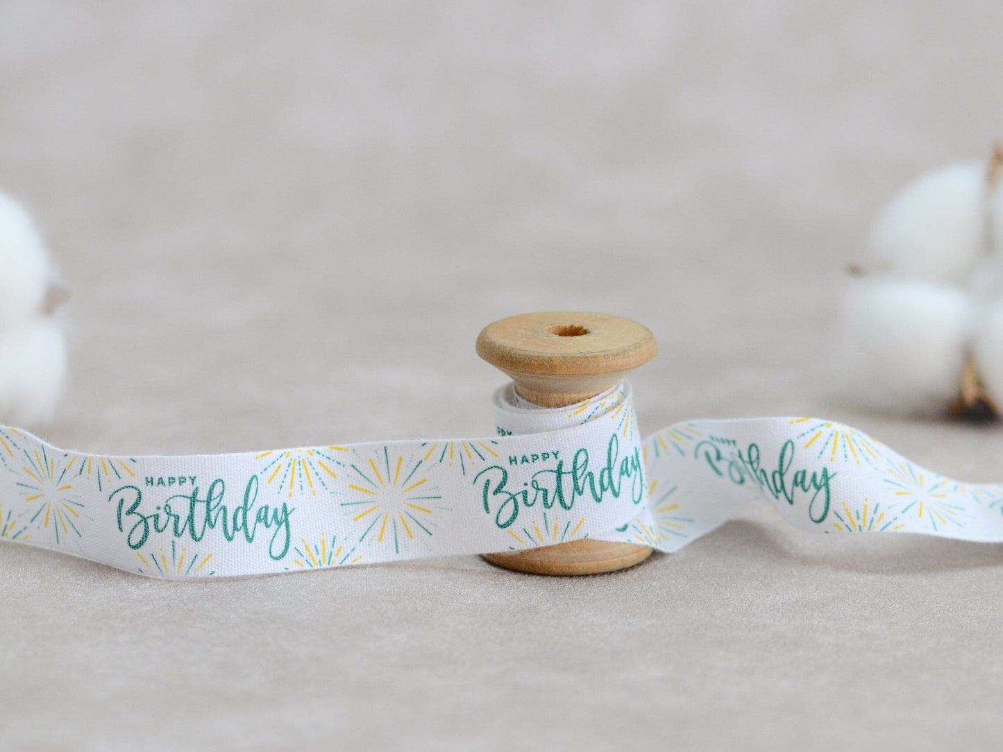 Happy Birthday Cotton Ribbon - 3/4” (20 mm), 10 yards (9 m) White Printed Natural Cotton Tape for Birthday Gift Wrapping & Party Decoration