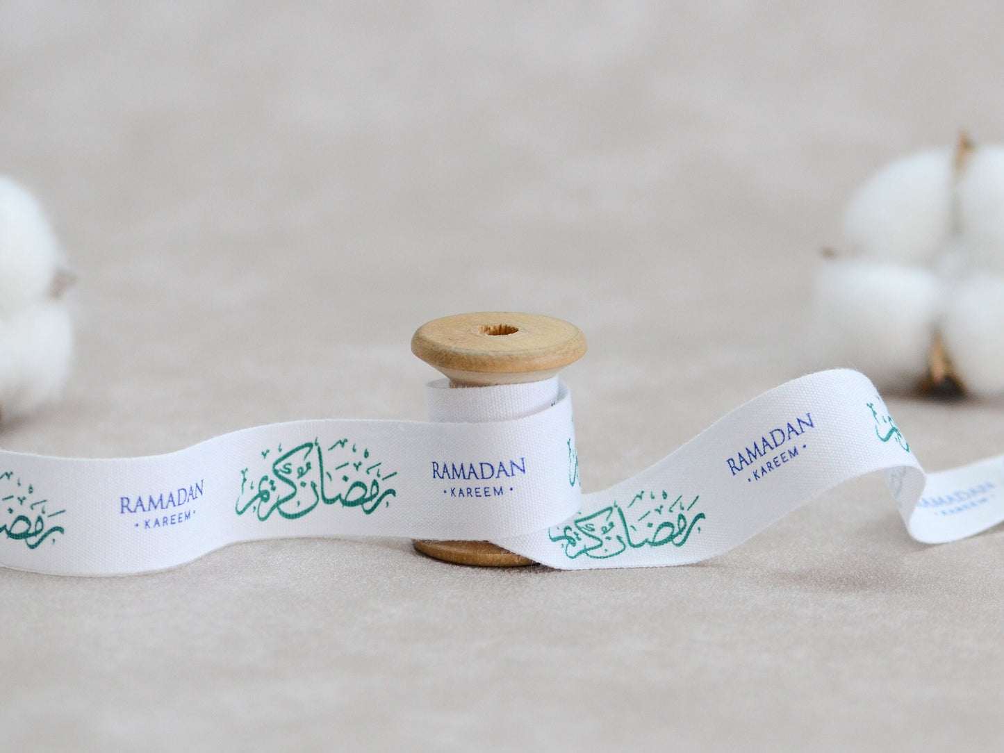 Ramadan Kareem Cotton Ribbon - 3/4” (20 mm), 10 yards (9 m) White Islamic Festive Tape for Eid Gift Wrapping, Holiday Crafts