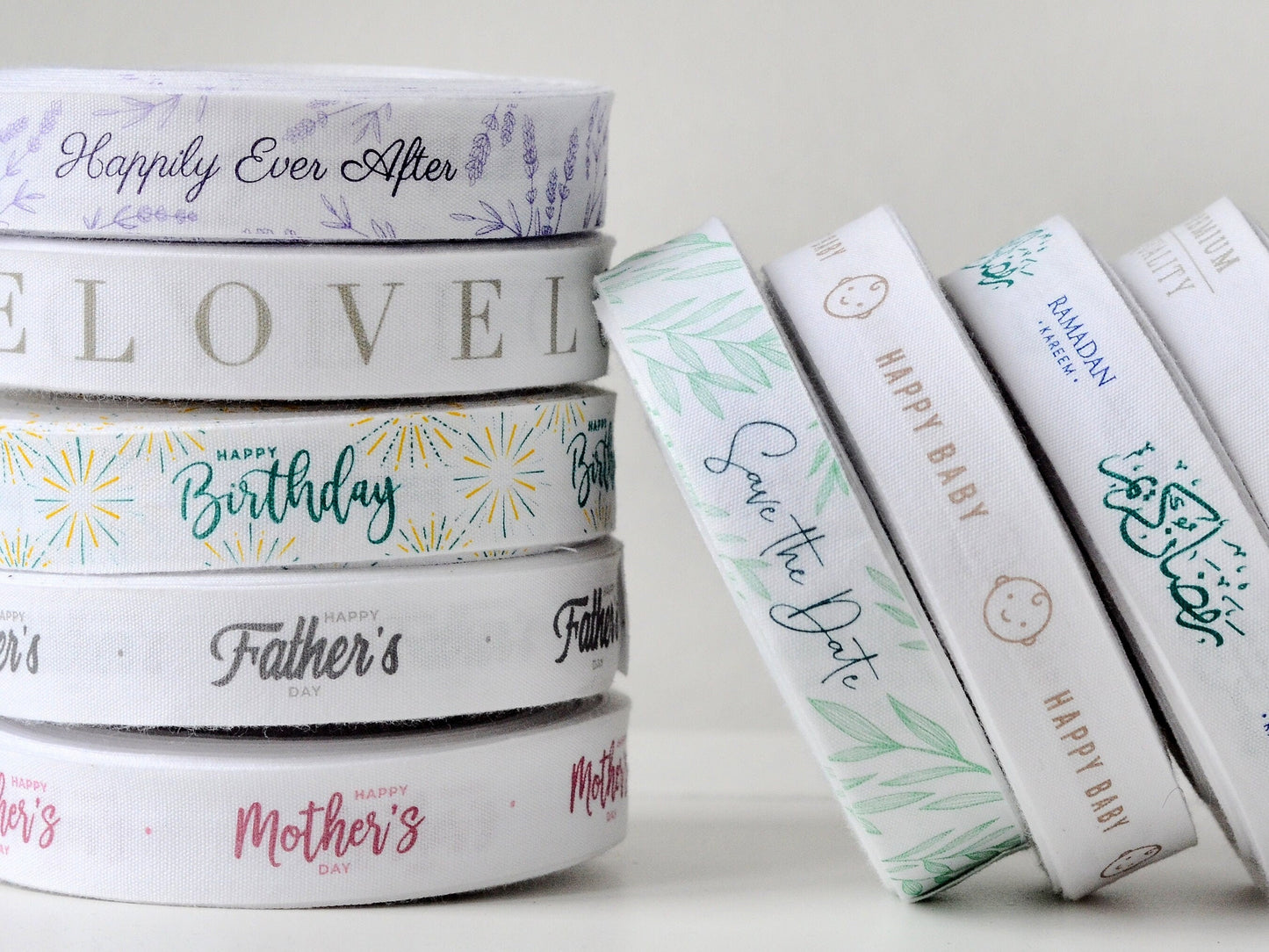 Ramadan Kareem Cotton Ribbon - 3/4” (20 mm), 10 yards (9 m) White Islamic Festive Tape for Eid Gift Wrapping, Holiday Crafts