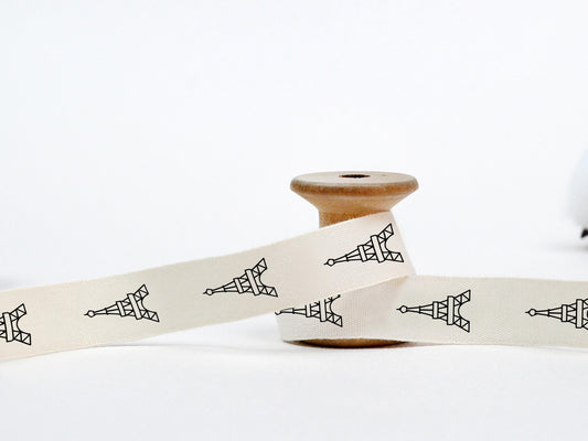 Eiffel Tower Cotton Ribbon - 5/8” (15 mm), 10 yards (9 m) Paris Theme Tape for Wrapping, Travel Gifts, French Party, Parisian Decor