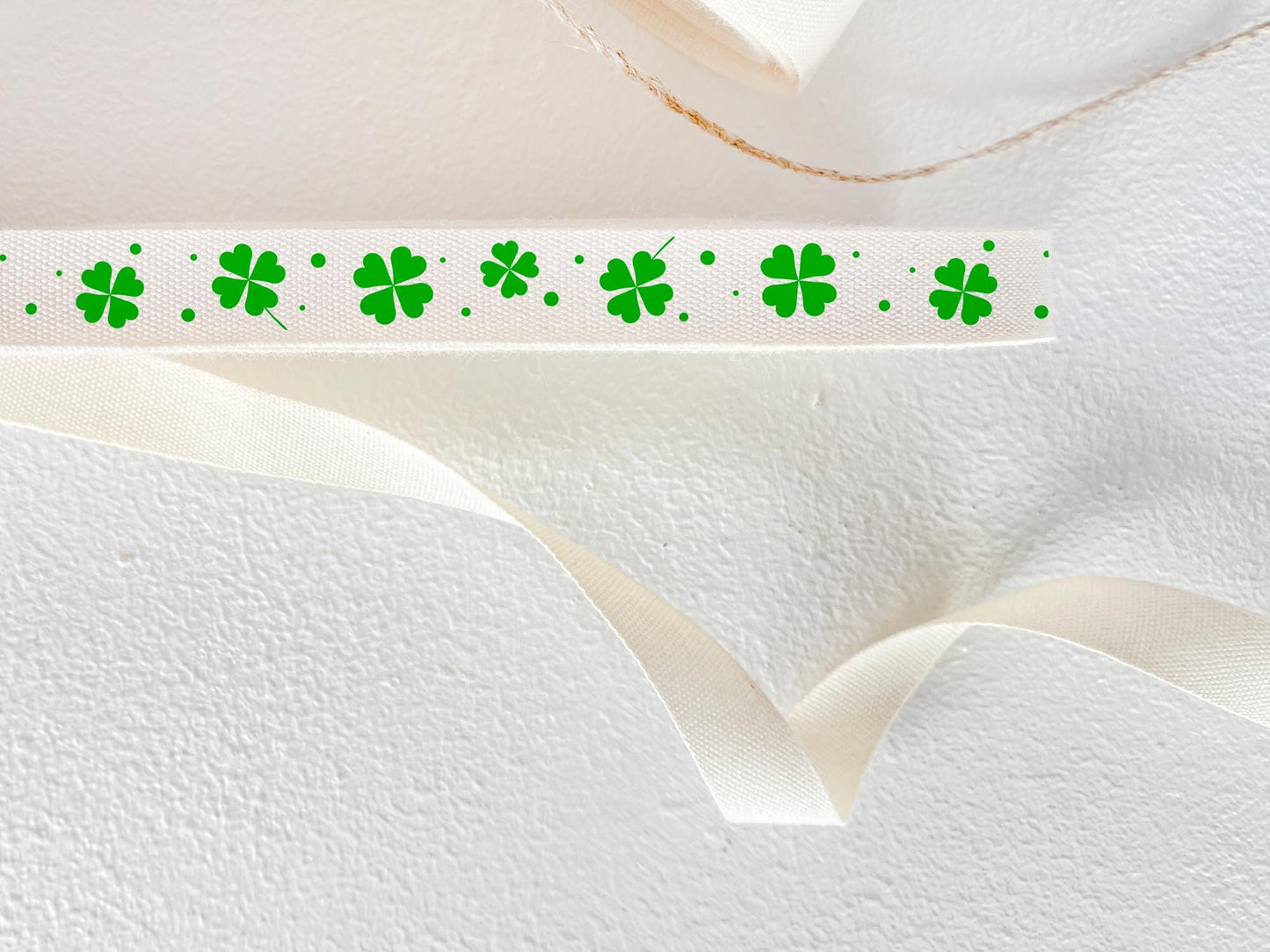 Lucky Clover Cotton Ribbon - 3/8" (10 mm), 10 yards (9 m) Eco-Friendly Twill Tape for St. Patrick’s Day, Thanksgiving & Gift Wrapping