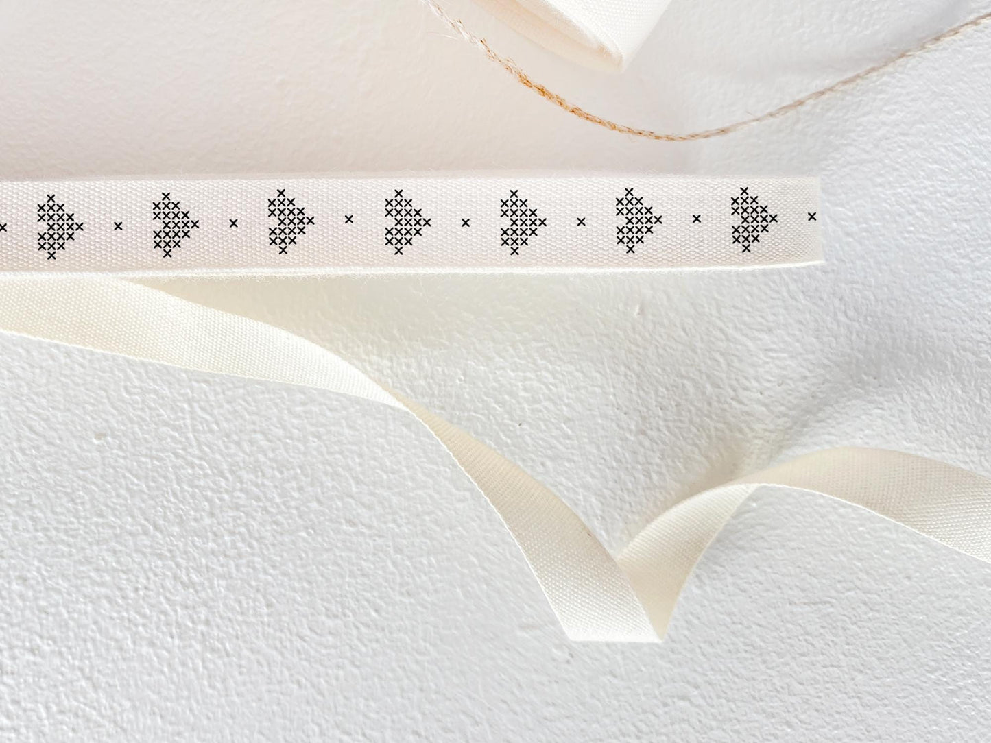 Black Cross Stitch Heart Cotton Ribbon - 3/8" (10 mm), 10 yards (9 m) Embroidered Style Twill Tape for Handmade & Gift Wrapping