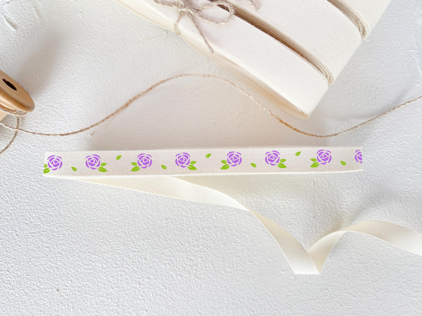 Lilac Rose Printed Cotton Ribbon - 3/8" (10 mm), 10 yards (9 m) Floral Twill Tape for Spring Weddings, Gift Wrapping & Crafting