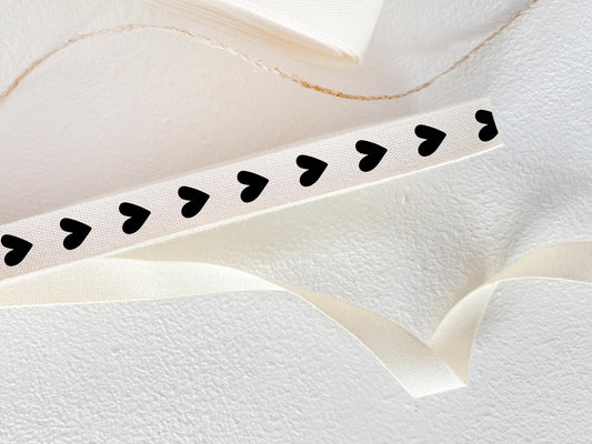 Black Heart Cotton Ribbon - 3/8" (10 mm), 10 yards (9 m) Romantic Woven Strip for Gift Wrapping & Special Occasions